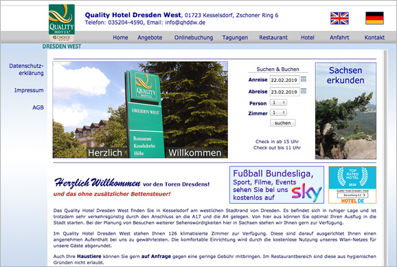 Quality Hotel Dresden West, jetzt direkt bei Ihrem Dresden Tourismus - Fremdenverkehrsbüro buchen